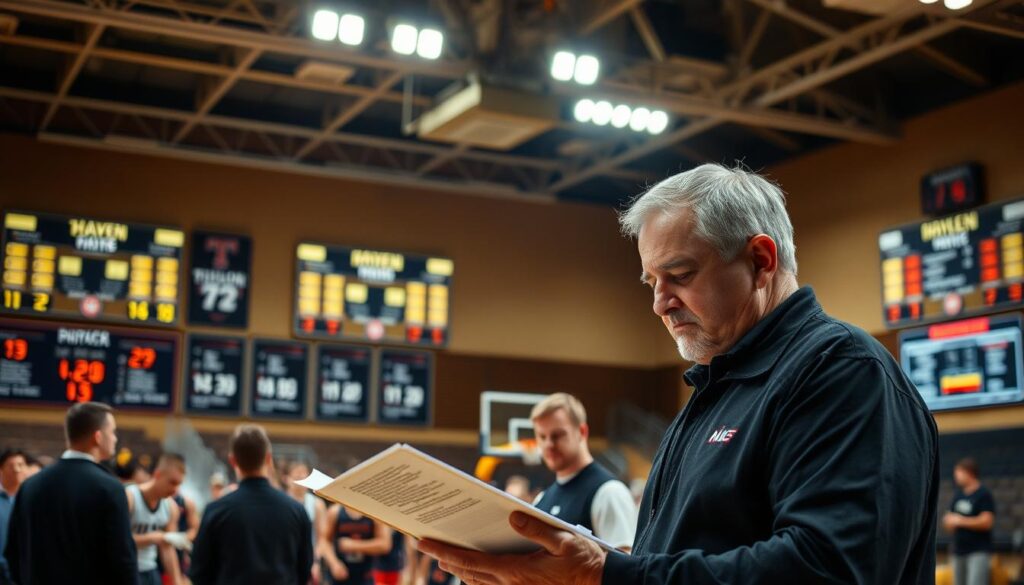 A high school gymnasium on a Friday night, the air thick with anticipation. On the walls, stat boards display team names, player positions, and key metrics. In the foreground, a coach studies a clipboard, brow furrowed in concentration. Beside him, assistants pore over scouting reports, comparing strengths and weaknesses of the opposing squads. Overhead, bright floodlights cast a warm glow, illuminating the scene and casting dramatic shadows. The mood is one of intense focus, as the team prepares to take the court and execute their game plan. This is the strategic heart of the high school picks analysis, where the battle is won or lost before the first whistle blows. A high school gymnasium on a Friday night, the air thick with anticipation. On the walls, stat boards display team names, player positions, and key metrics. In the foreground, a coach studies a clipboard, brow furrowed in concentration. Beside him, assistants pore over scouting reports, comparing strengths and weaknesses of the opposing squads. Overhead, bright floodlights cast a warm glow, illuminating the scene and casting dramatic shadows. The mood is one of intense focus, as the team prepares to take the court and execute their game plan. This is the strategic heart of the high school picks analysis, where the battle is won or lost before the first whistle blows.